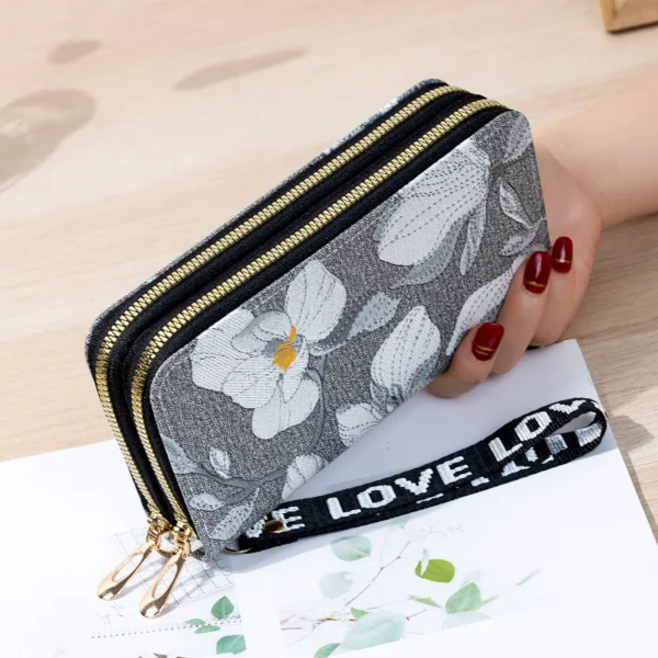 Classic Dual Chain Floral Print Wallet By Devor Gray
