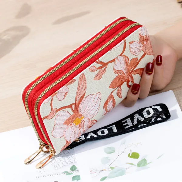 Classic Dual Chain Floral Print Wallet By Devor Gray