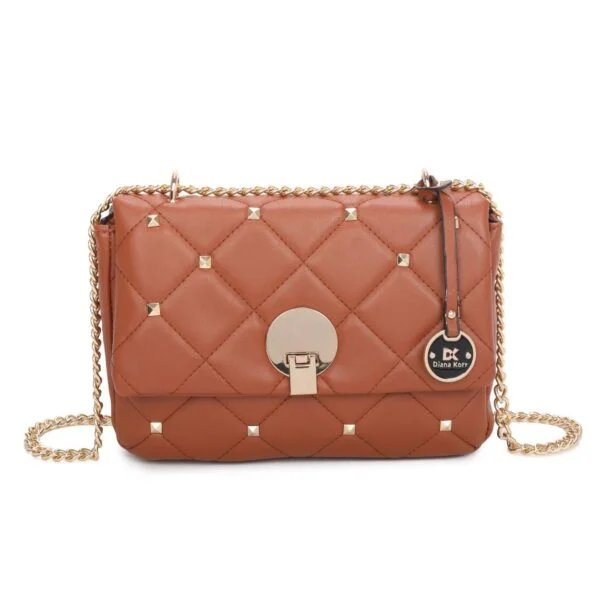 Studded Quilted Chain Sling Bag