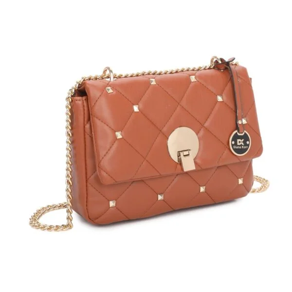 Studded Quilted Chain Sling Bag