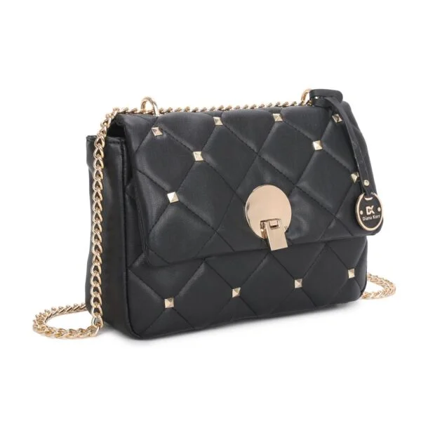 Studded Quilted Chain Sling Bag