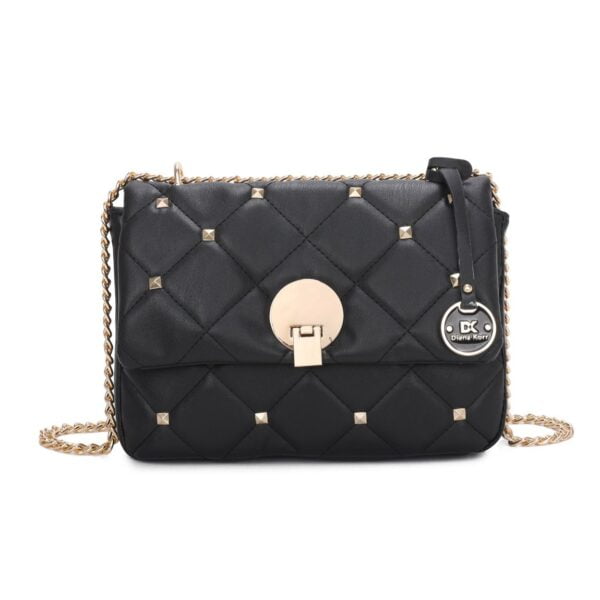 Studded Quilted Chain Sling Bag