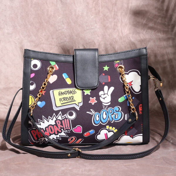 Black Printed Tote Bag - Image 6